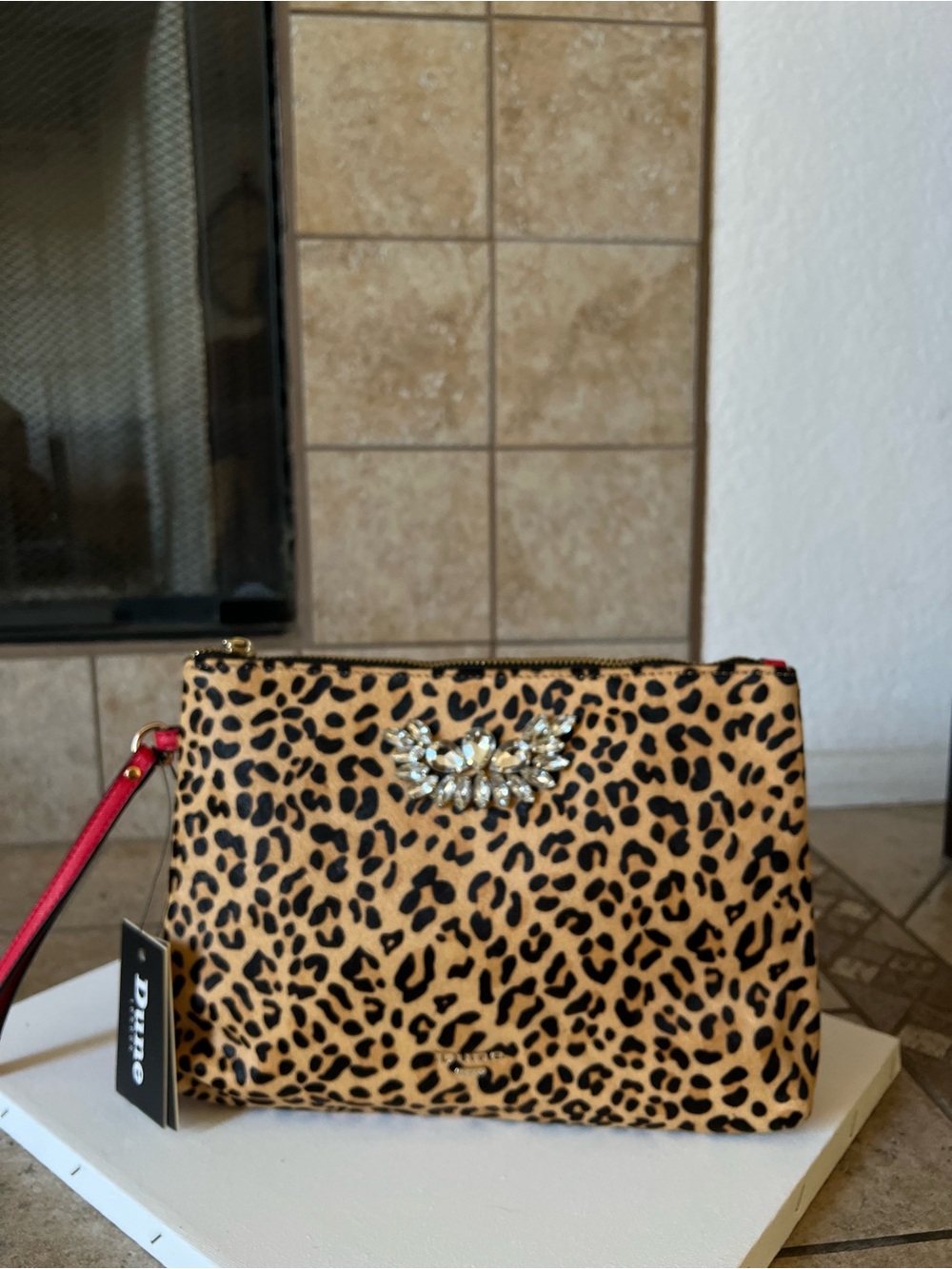 Dune London Leopard Print Wristlet Clutch Genuine Calf Hair Leather